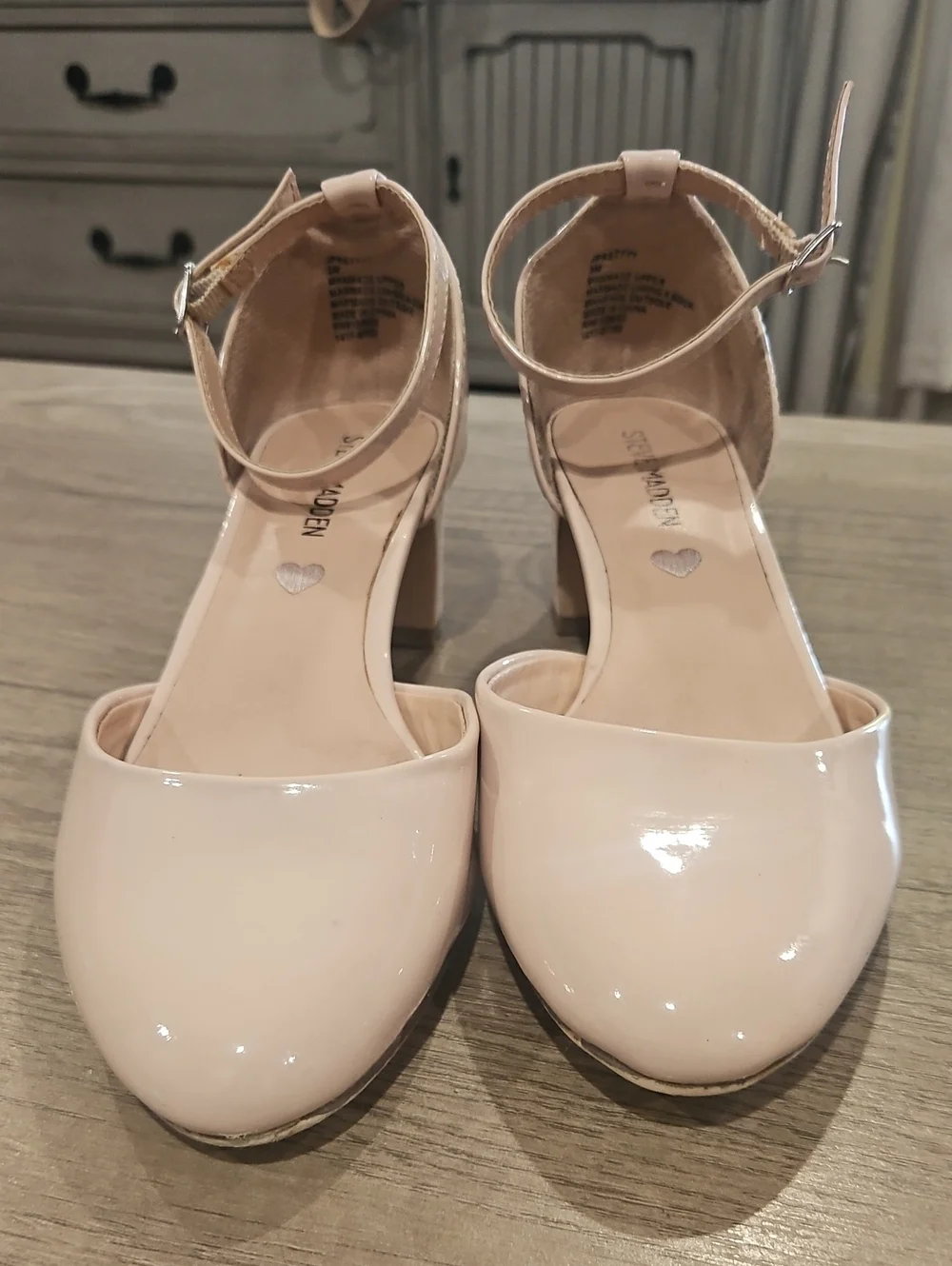 Steve Madden Muted Pink Patent Ankle-Strap Block Heels little girl's size 3